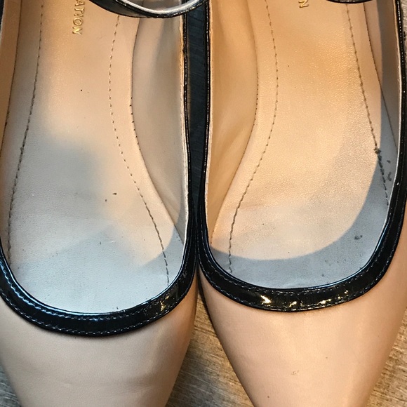 Nude Leather Flats Pointy Toe w/ Black Ankle Strap - Picture 7 of 8